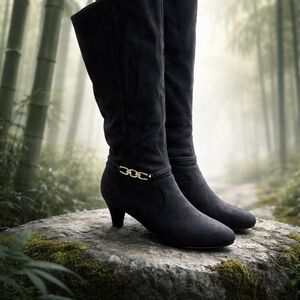 Jones New York Black Heeled Boots with Gold Detail